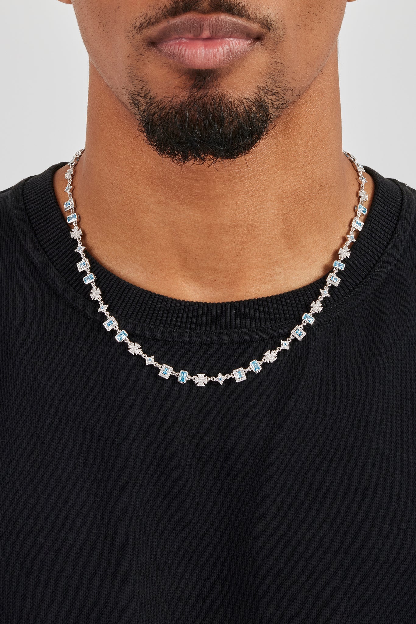 Iced Blue Gemstone & Motif Chain - 6mm