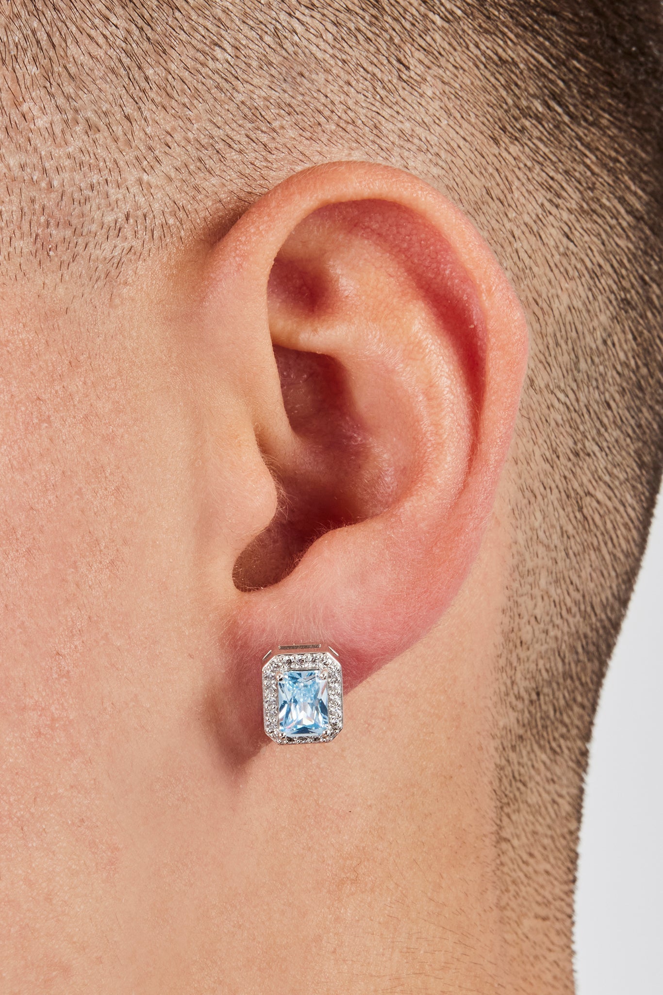 Iced Blue Gemstone Stud Earrings - 10mm