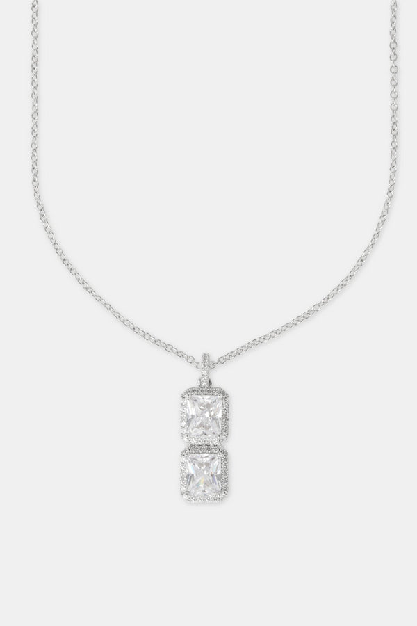 Iced Clear Double Stone Pendant Necklace - 40mm