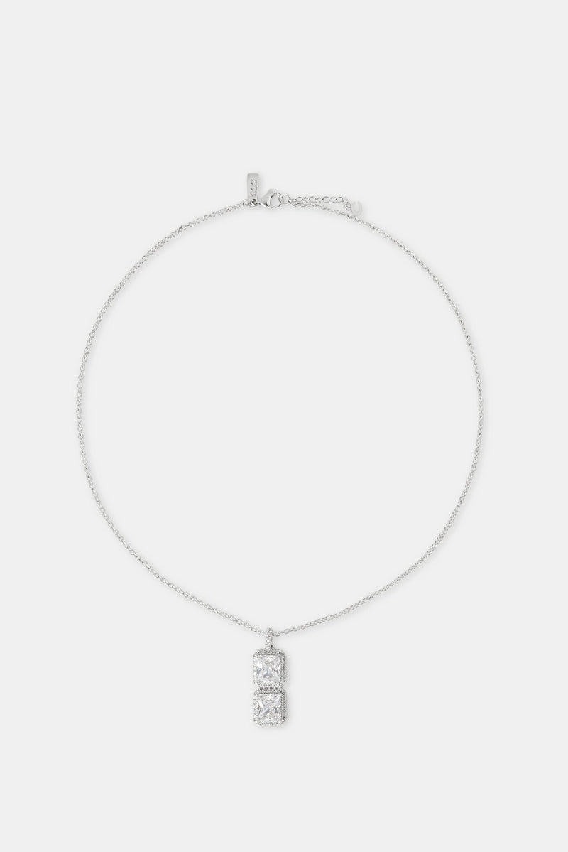 Iced Clear Double Stone Pendant Necklace - 40mm