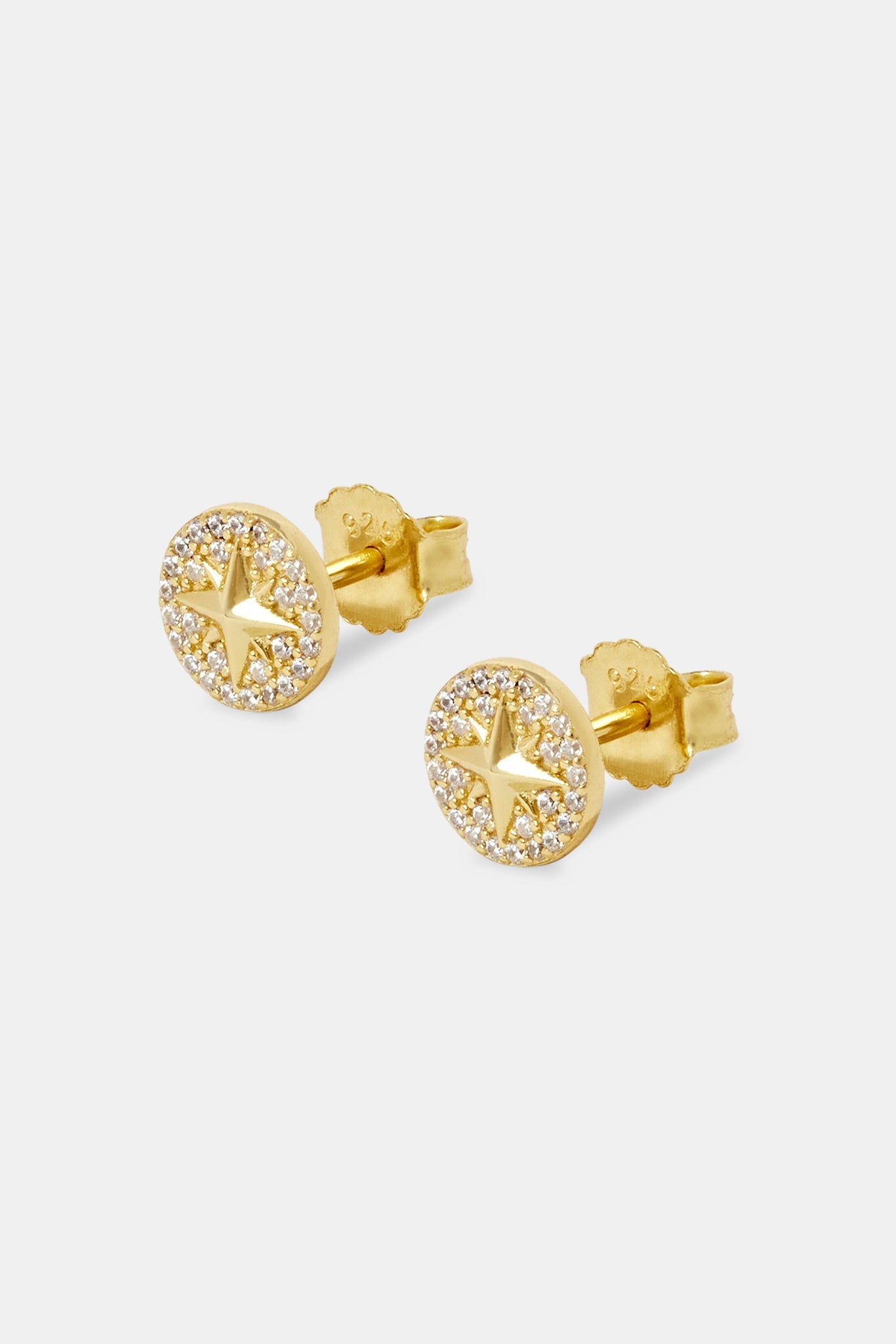 Iced Compass Stud Earrings - 8mm - Gold