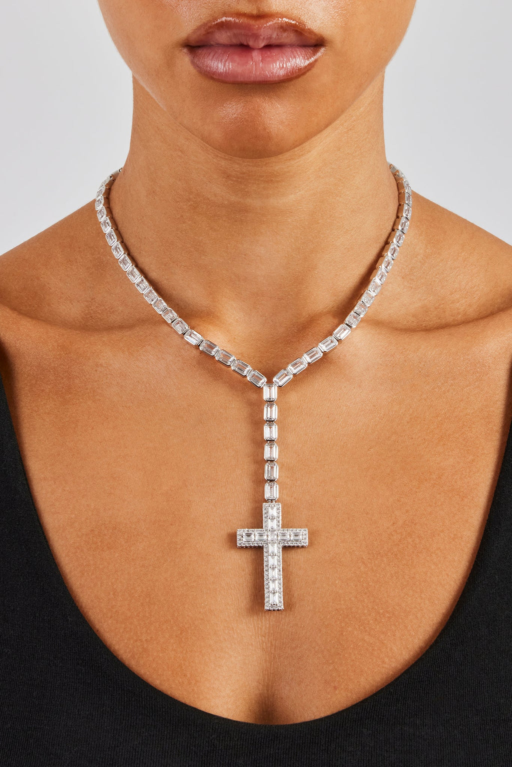 Single Drop Chain Iced Baguette Cross Drop Chain - 40mm | Womens Chains | Shop Drop ...