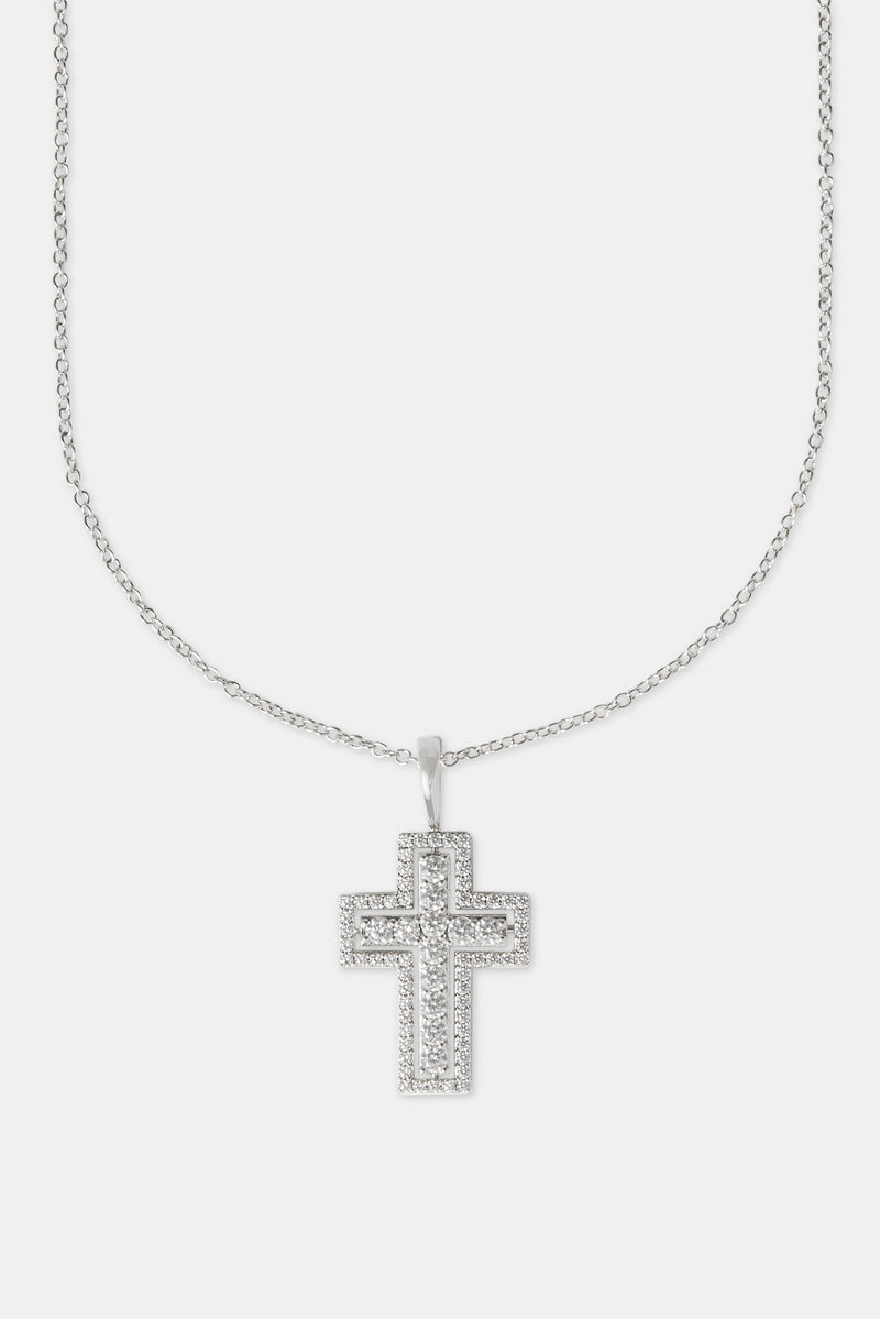 Iced Outline Cross Necklace - 45mm