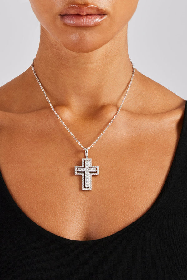 Iced Outline Cross Necklace - 45mm