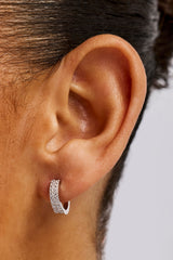 Iced Double Row Hoop Earrings - 10mm - White