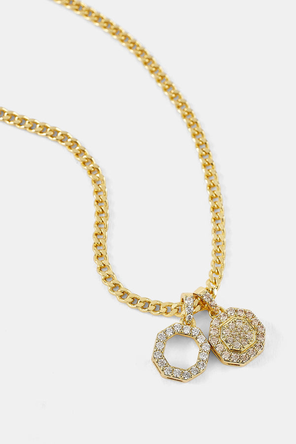 Iced Double Motif Shape Necklace - 10mm - Gold
