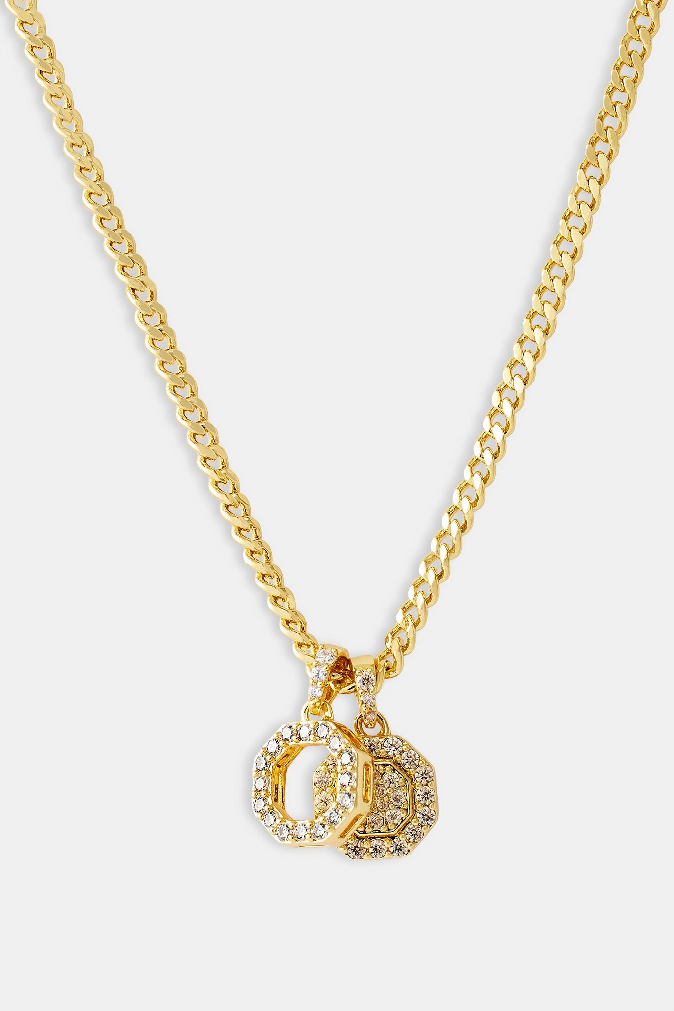 Iced Double Motif Shape Necklace - 10mm - Gold