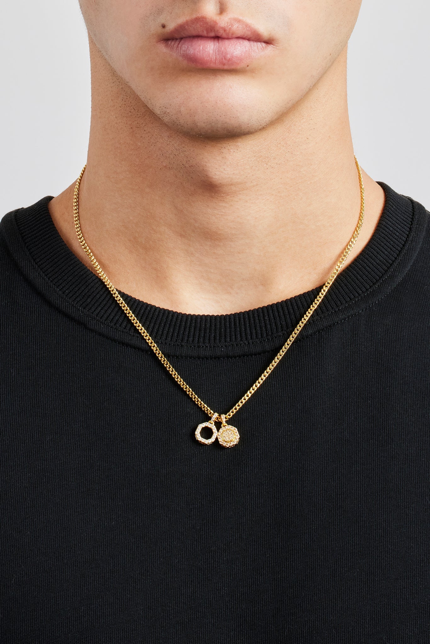 Iced Double Motif Shape Necklace - 10mm - Gold