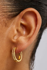Iced Double Row Hoop Earrings - 20mm - Gold