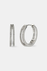 Iced Double Row Hoop Earrings - 20mm - White Gold