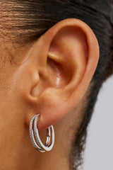 Iced Double Row Hoop Earrings - 20mm - White Gold