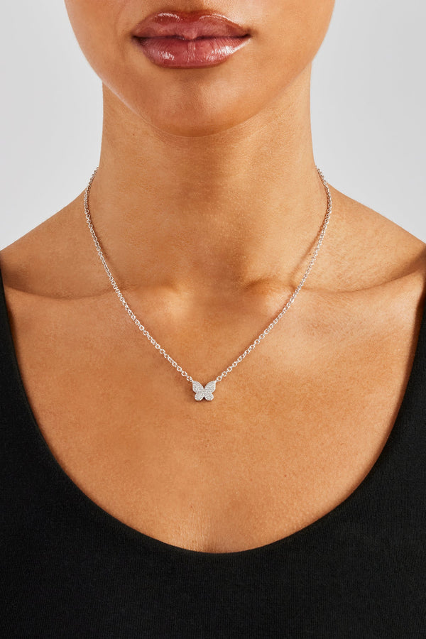 Cz Pave Butterfly Necklace - 10mm