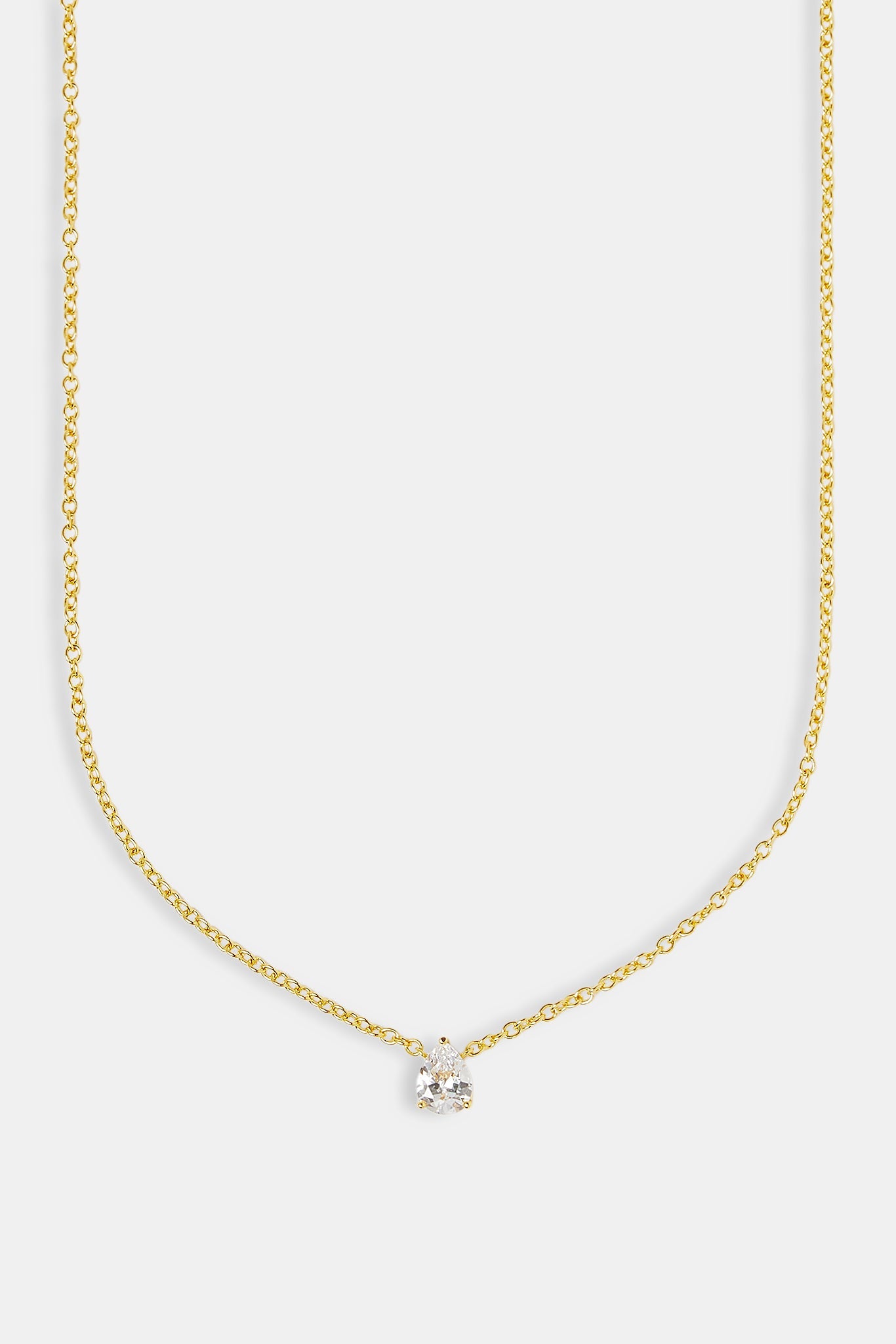 Iced CZ Pear Stone Necklace - 10mm - Gold