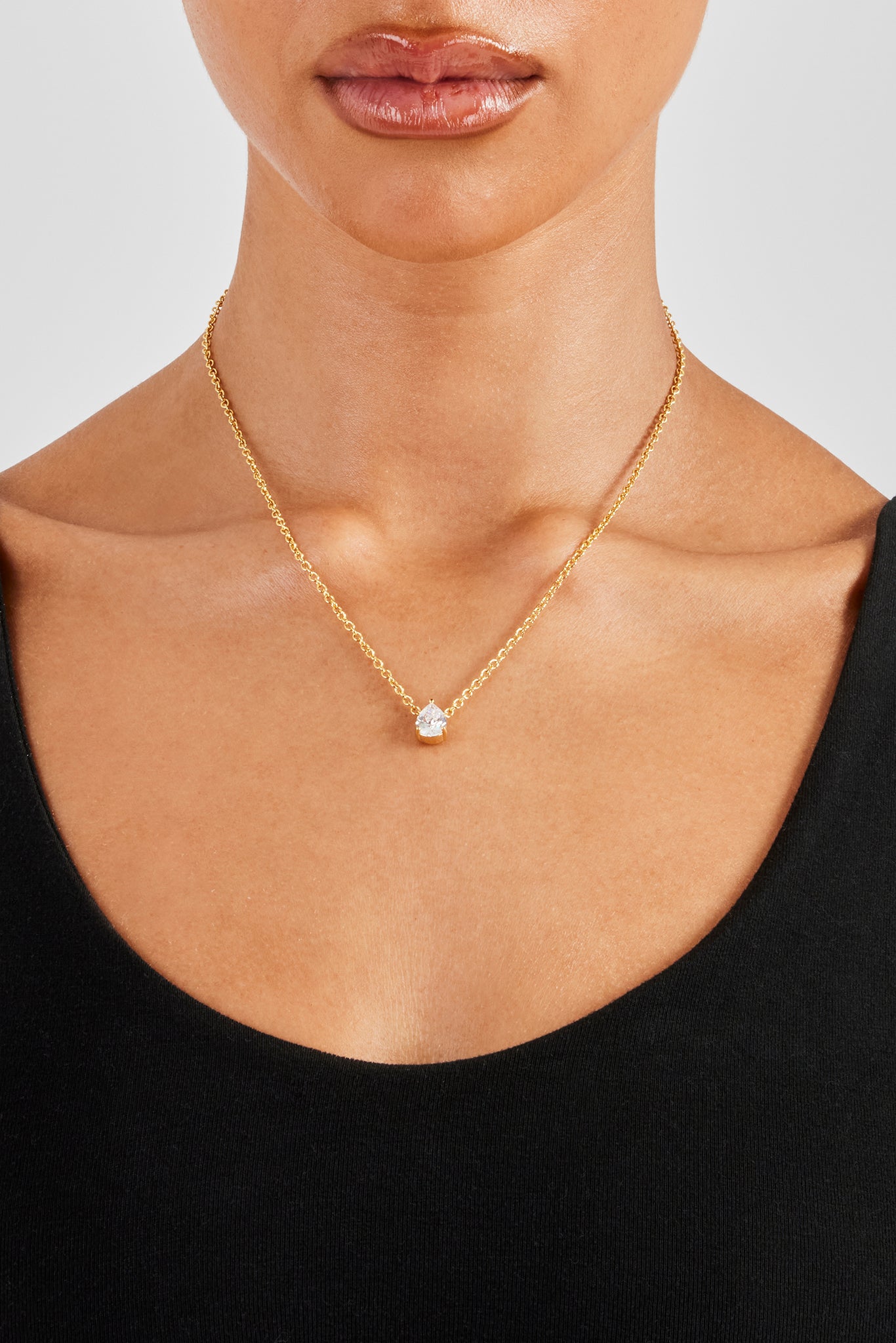 Iced CZ Pear Stone Necklace - 10mm - Gold