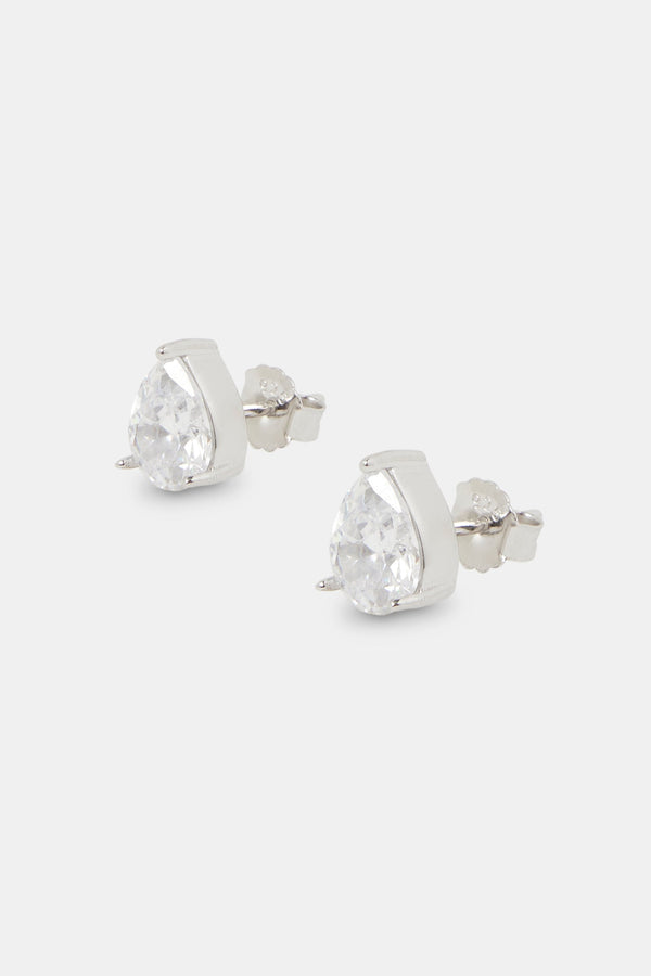 Iced CZ Pear Stone Stud Earrings - 10mm