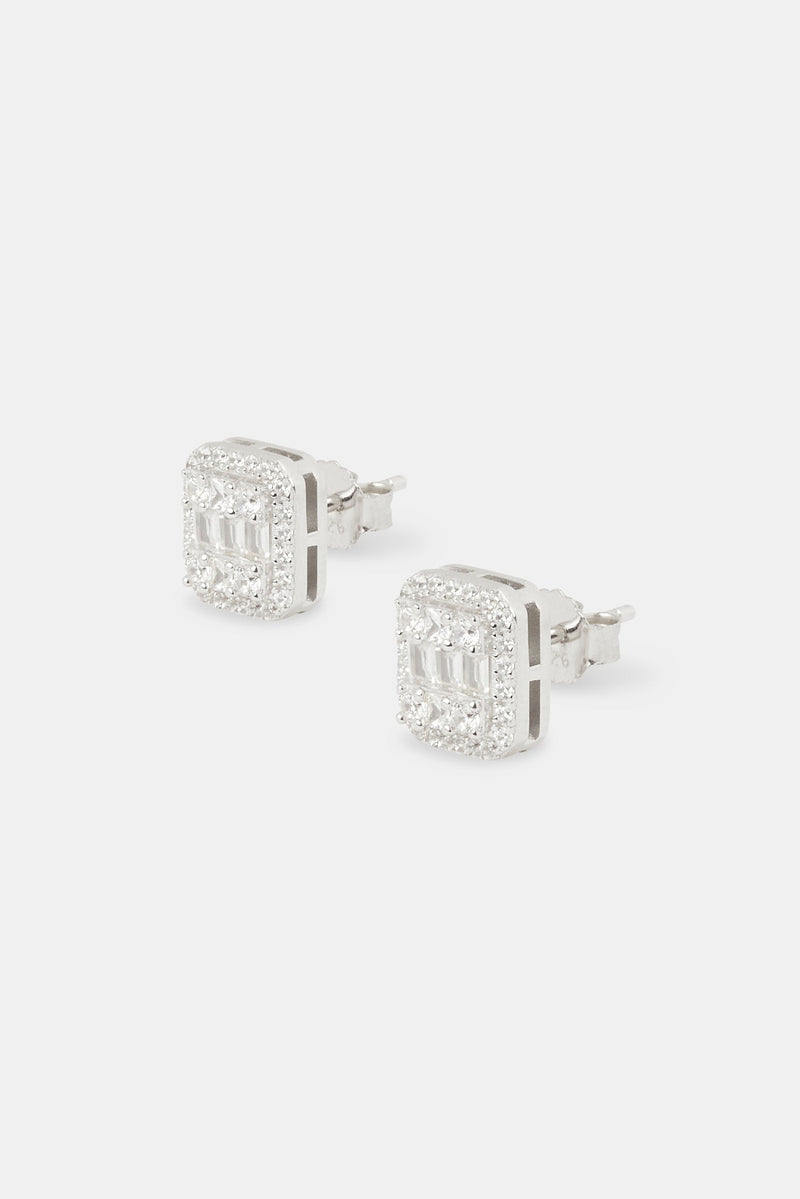 Iced Pave & Baguette Stone Studs - 10mm