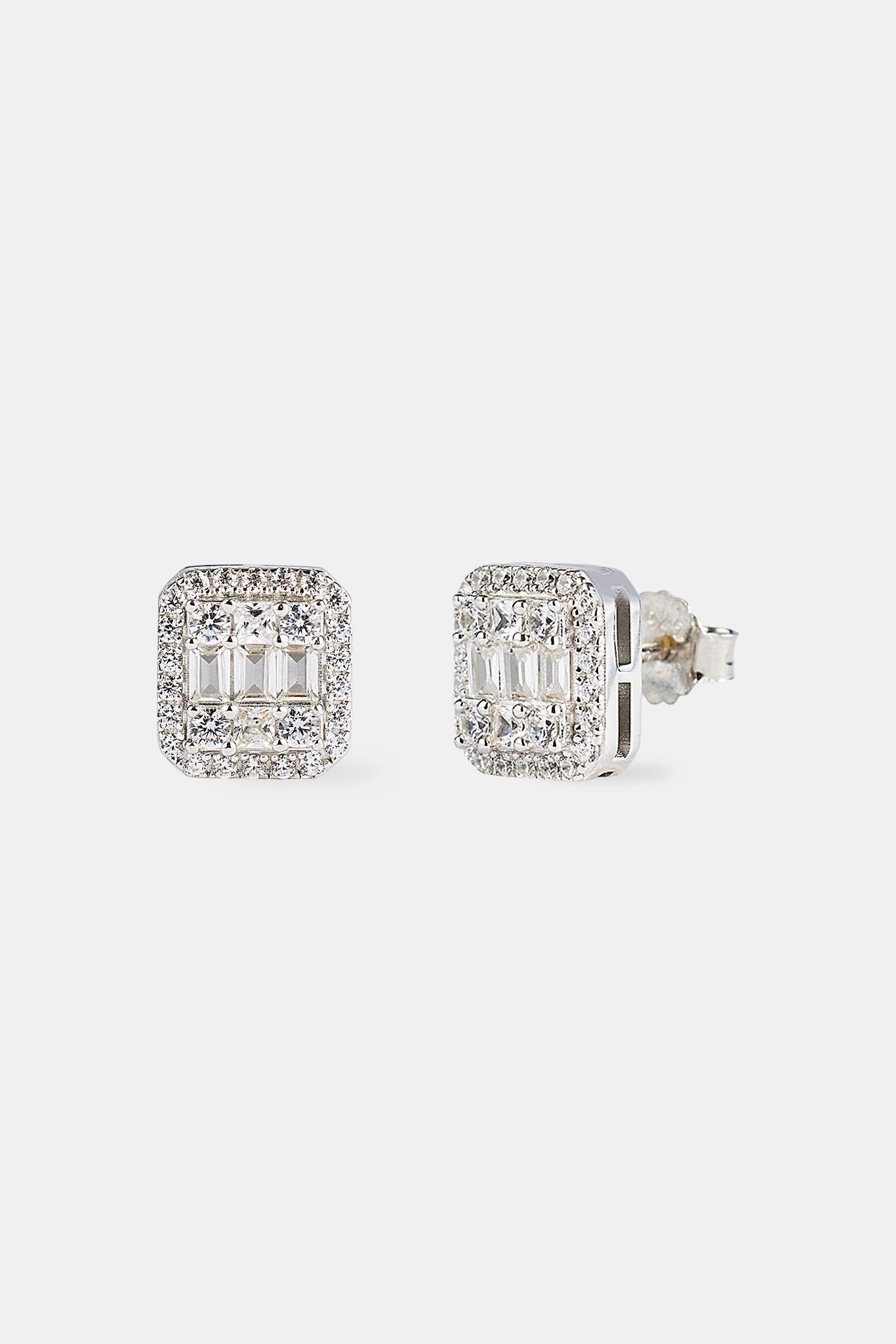Iced Pave & Baguette Stone Studs - 10mm