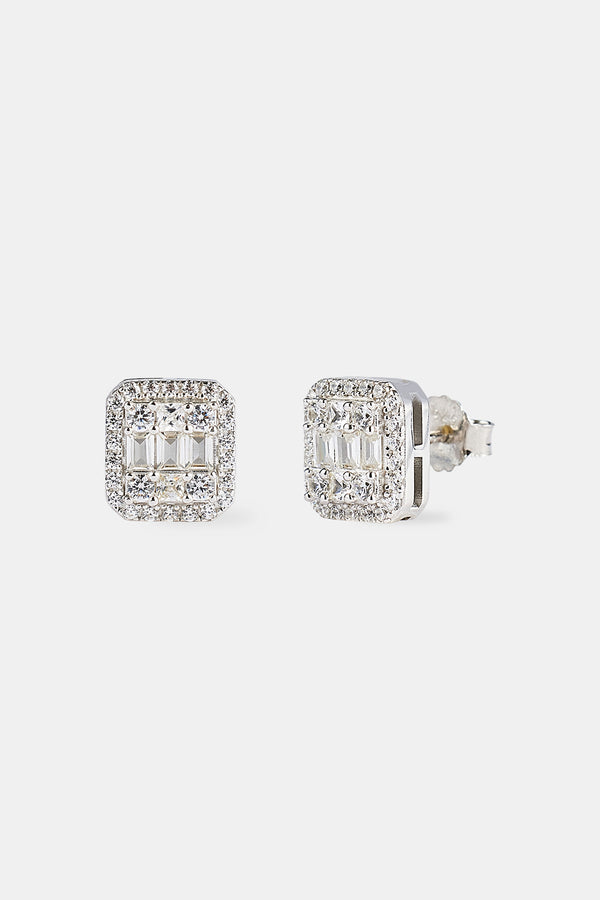 Iced Pave & Baguette Stone Studs - 10mm
