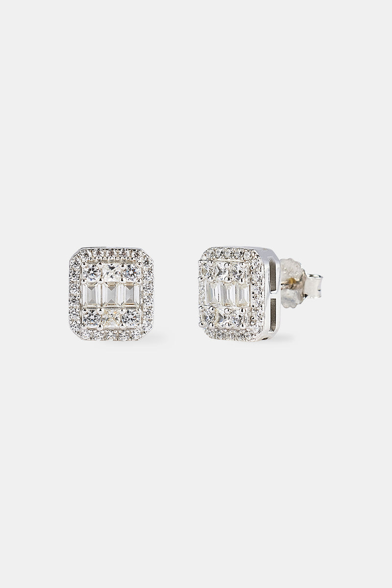 Iced Pave & Baguette Stone Studs - 10mm
