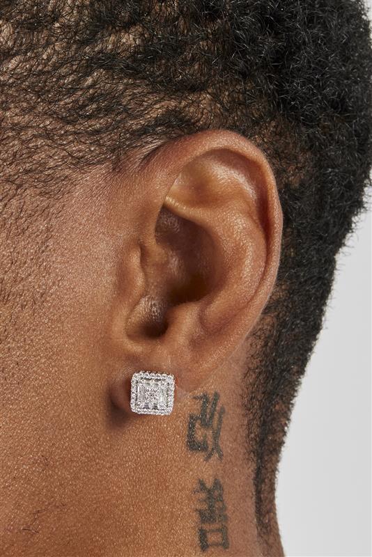 Iced Edge Square Stud Earrings - 8mm