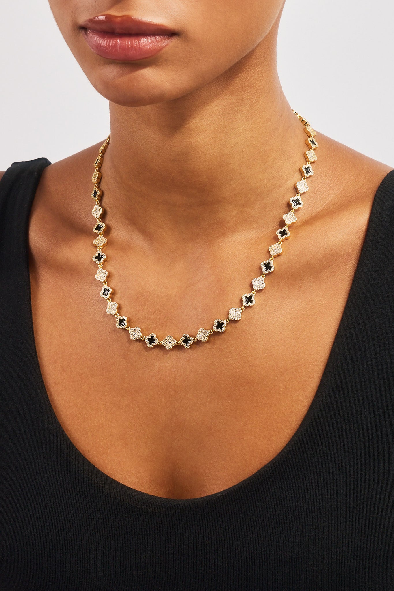 Iced & Black Enamel Motif Chain - 8mm