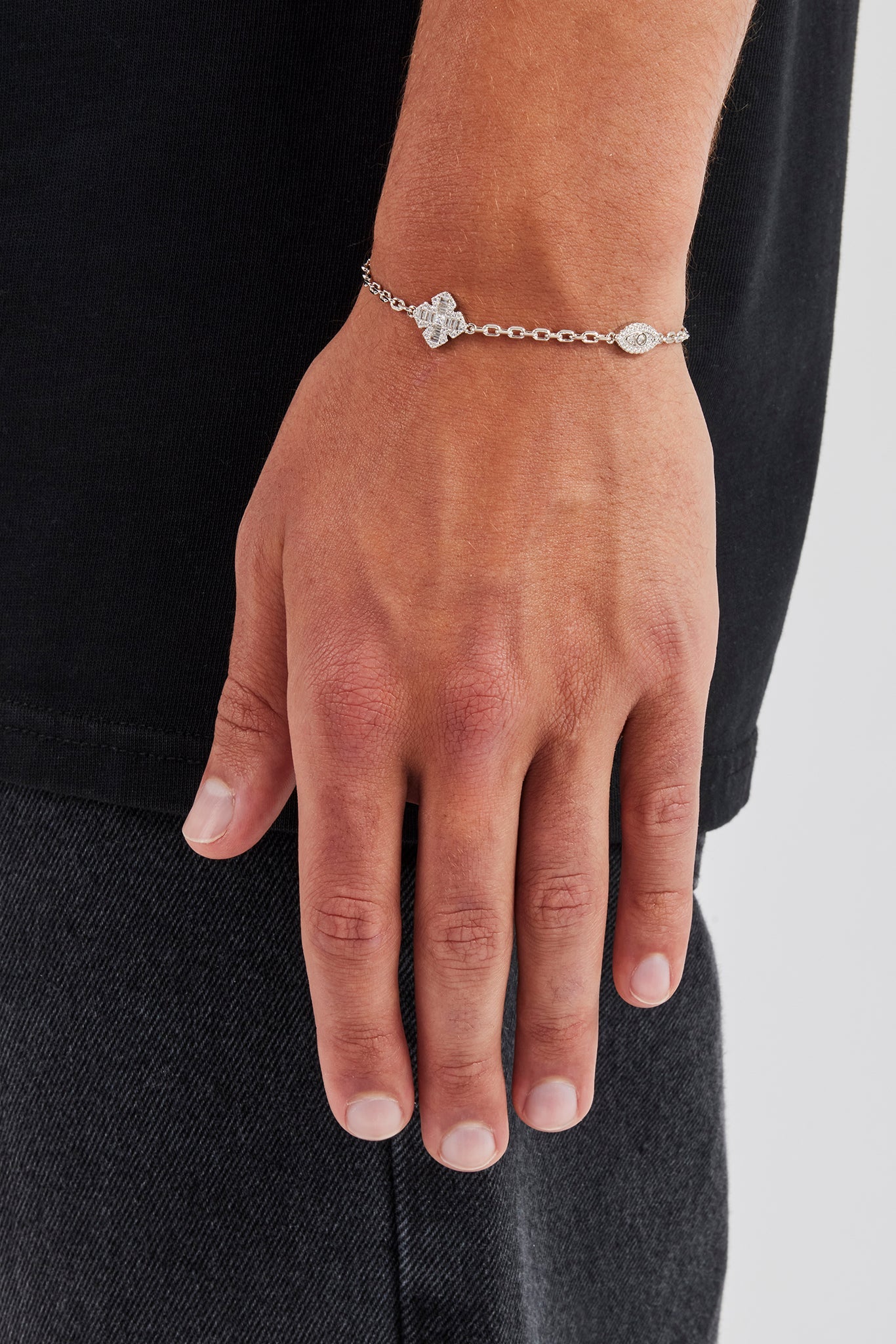 Iced Evil Eye & Cross Rolo Bracelet - 6mm