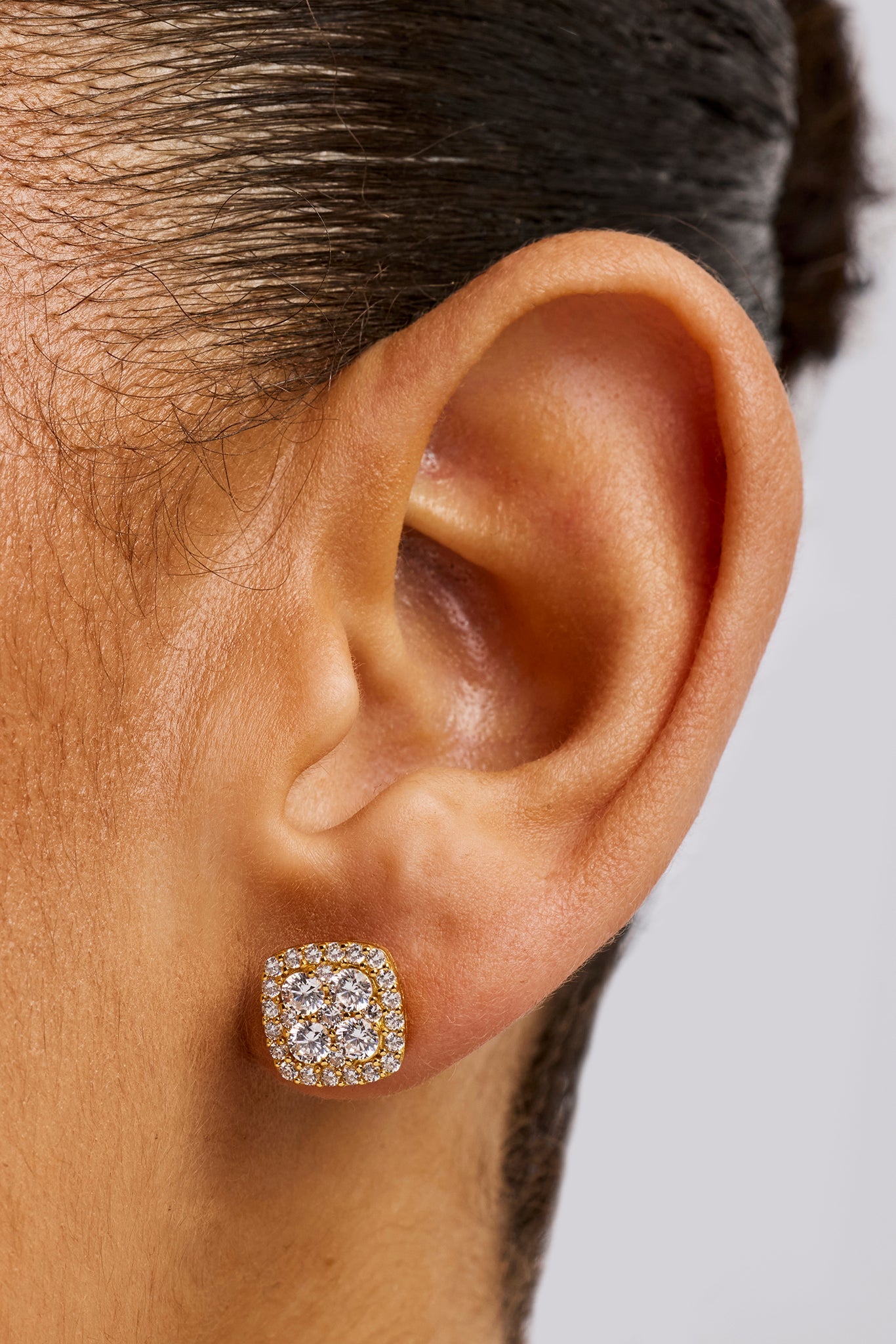 Iced Square Earrings - 10mm - Gold