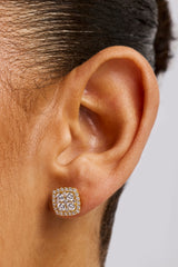 Iced Square Earrings - 10mm - Gold