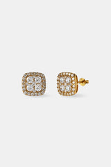 Iced Square Earrings - 10mm - Gold