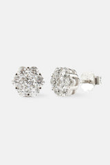 Iced Floral Stud Earrings - 8mm - White