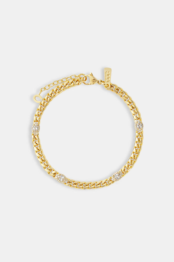 Iced Gemstone Miami Cuban Bracelet - 5mm - Gold