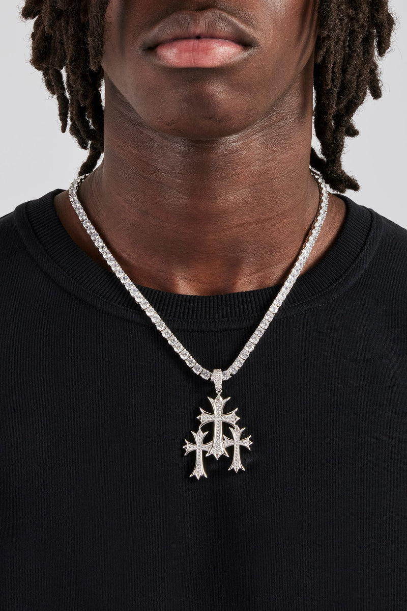 Iced Gothic Triple Cross Pendant - 40mm