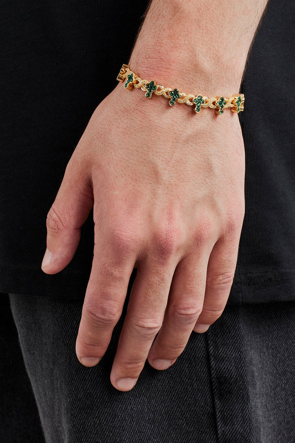 Iced Green Cross Infinity Link Bracelet - 10mm