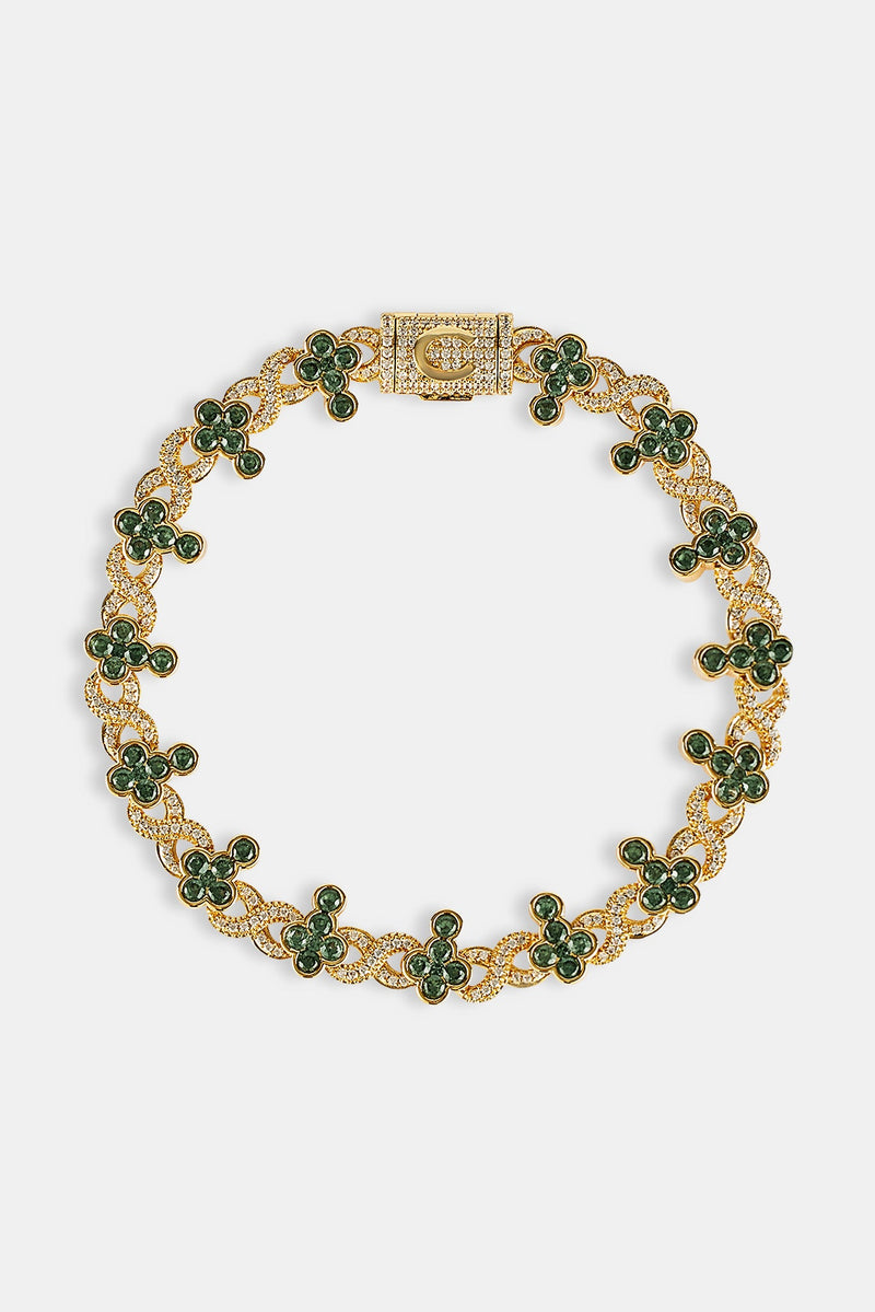Iced Green Cross Infinity Link Bracelet - 10mm
