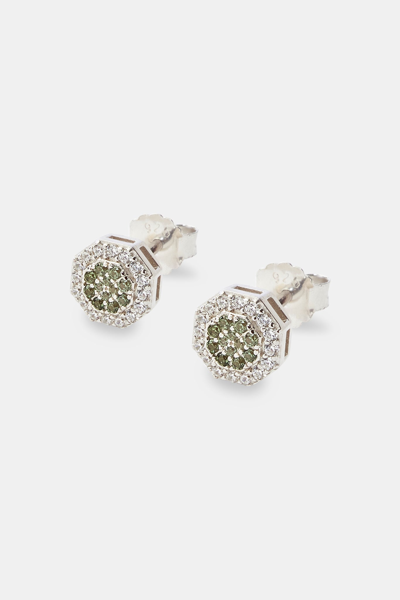 Dark Green Iced Shape Stud Earrings - 8mm