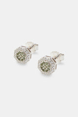 Dark Green Iced Shape Stud Earrings - 8mm