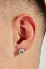 Dark Green Iced Shape Stud Earrings - 8mm