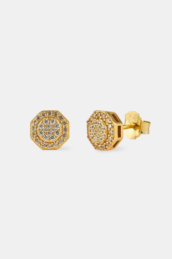 Iced Champagne Edge Stud Earrings - 8mm