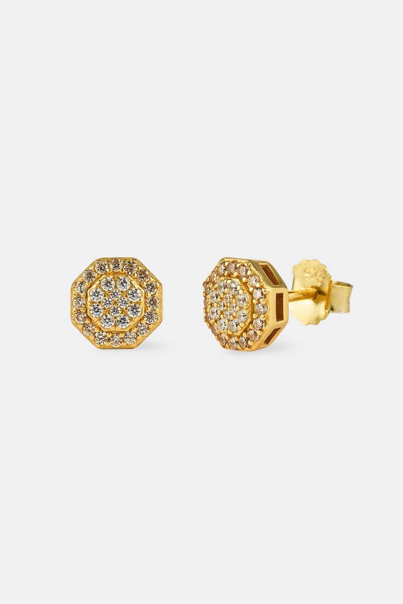 Iced Champagne Edge Stud Earrings - 8mm