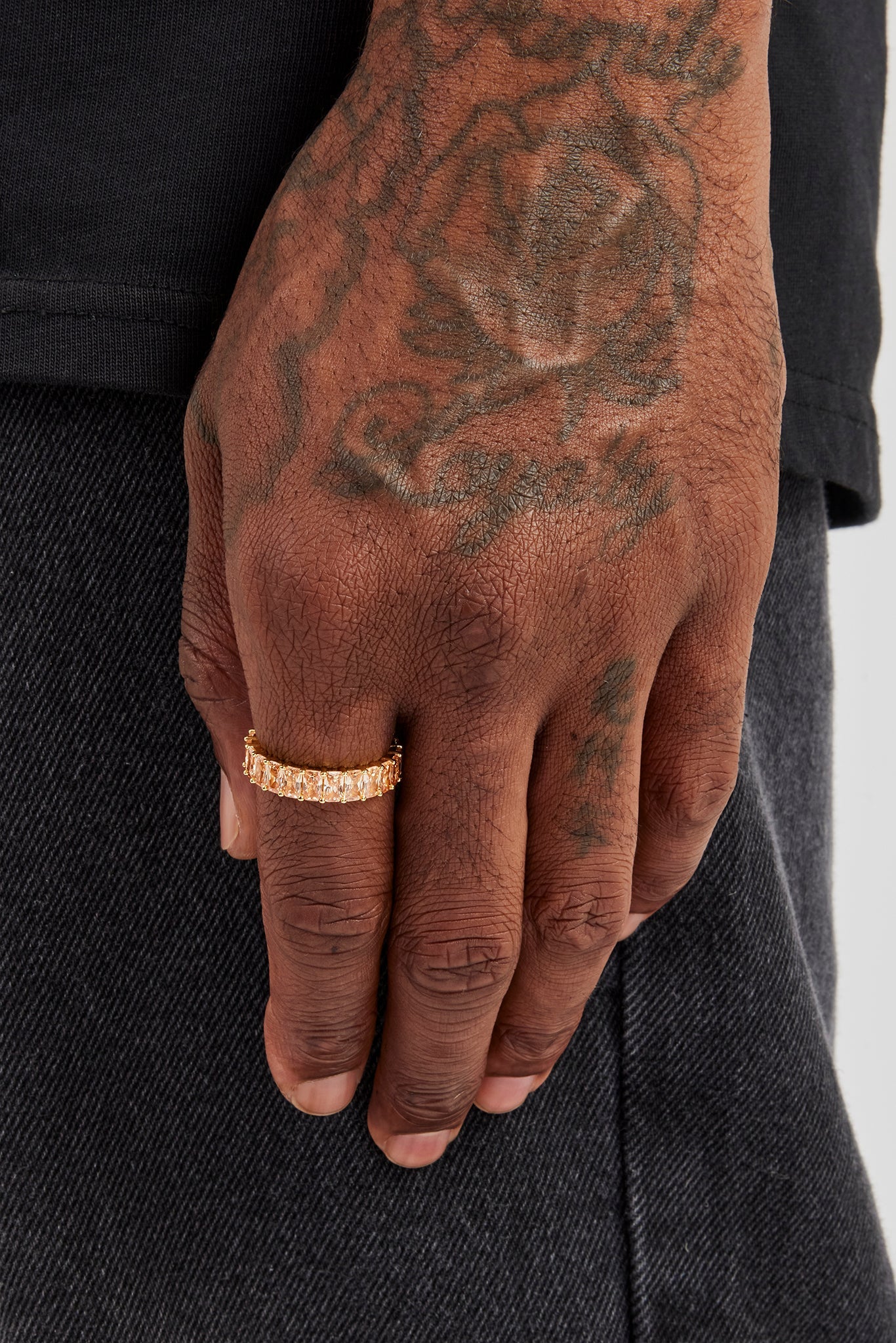 Iced Champagne Tennis Ring - 5mm - Gold