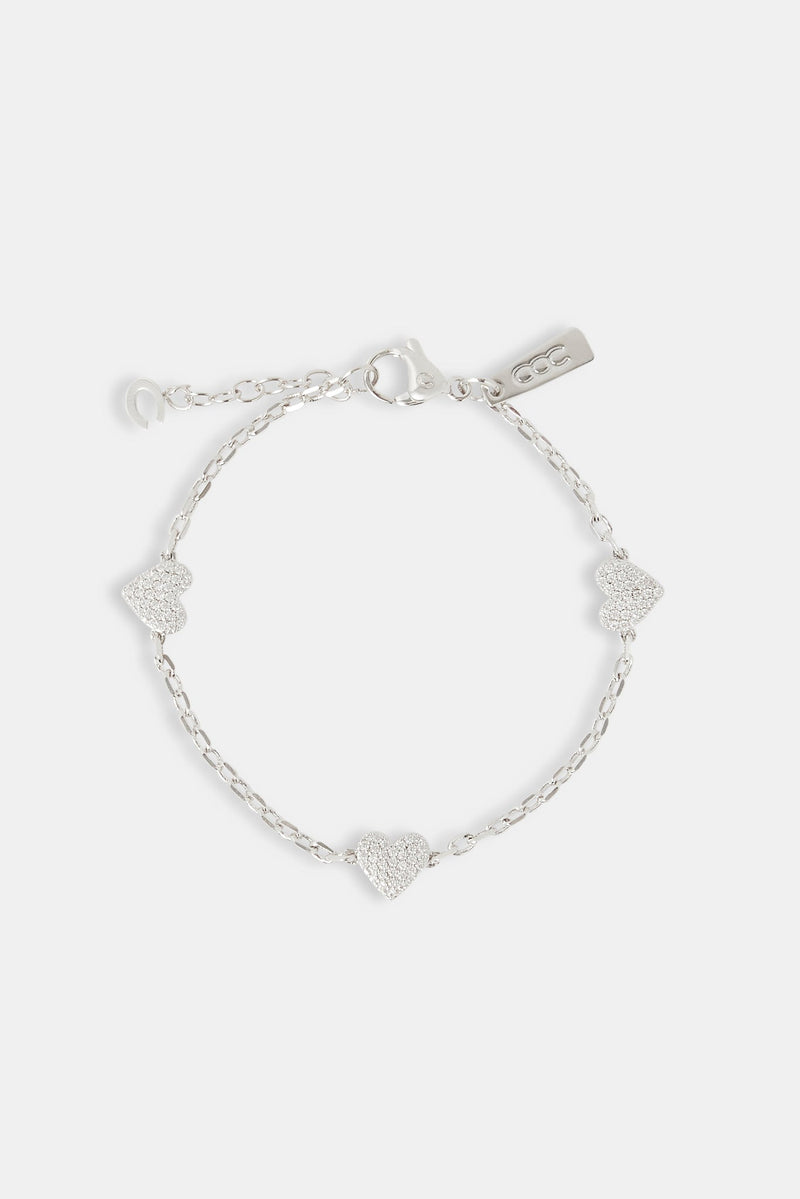 Iced Heart Thin Link Bracelet - 2.5mm