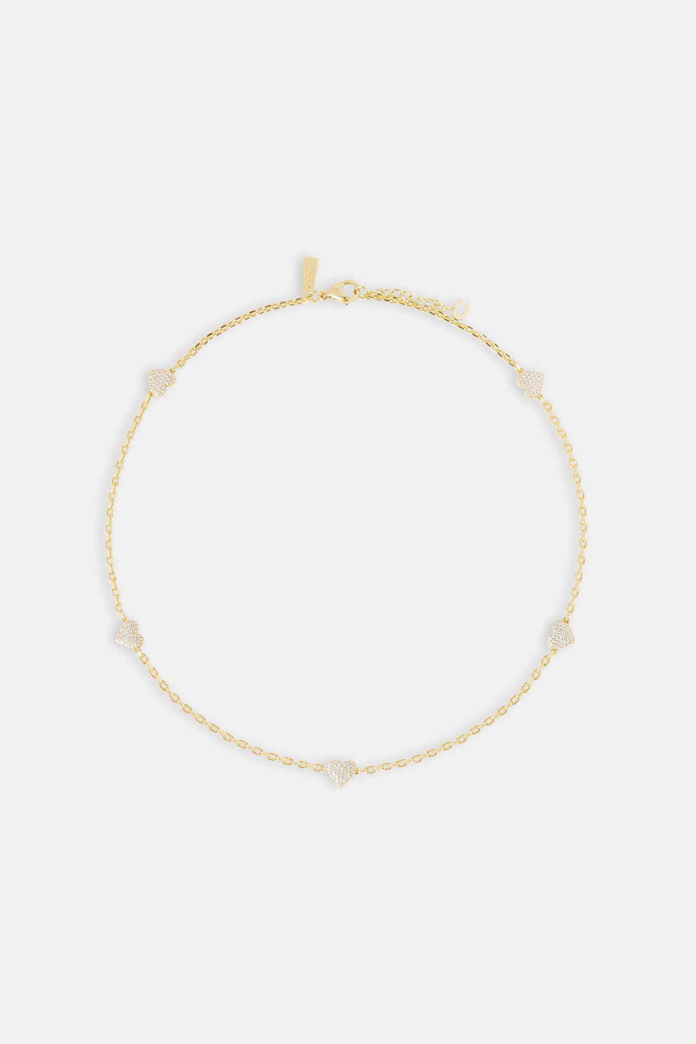 Iced Heart Thin Link Chain - 2.5mm - Gold