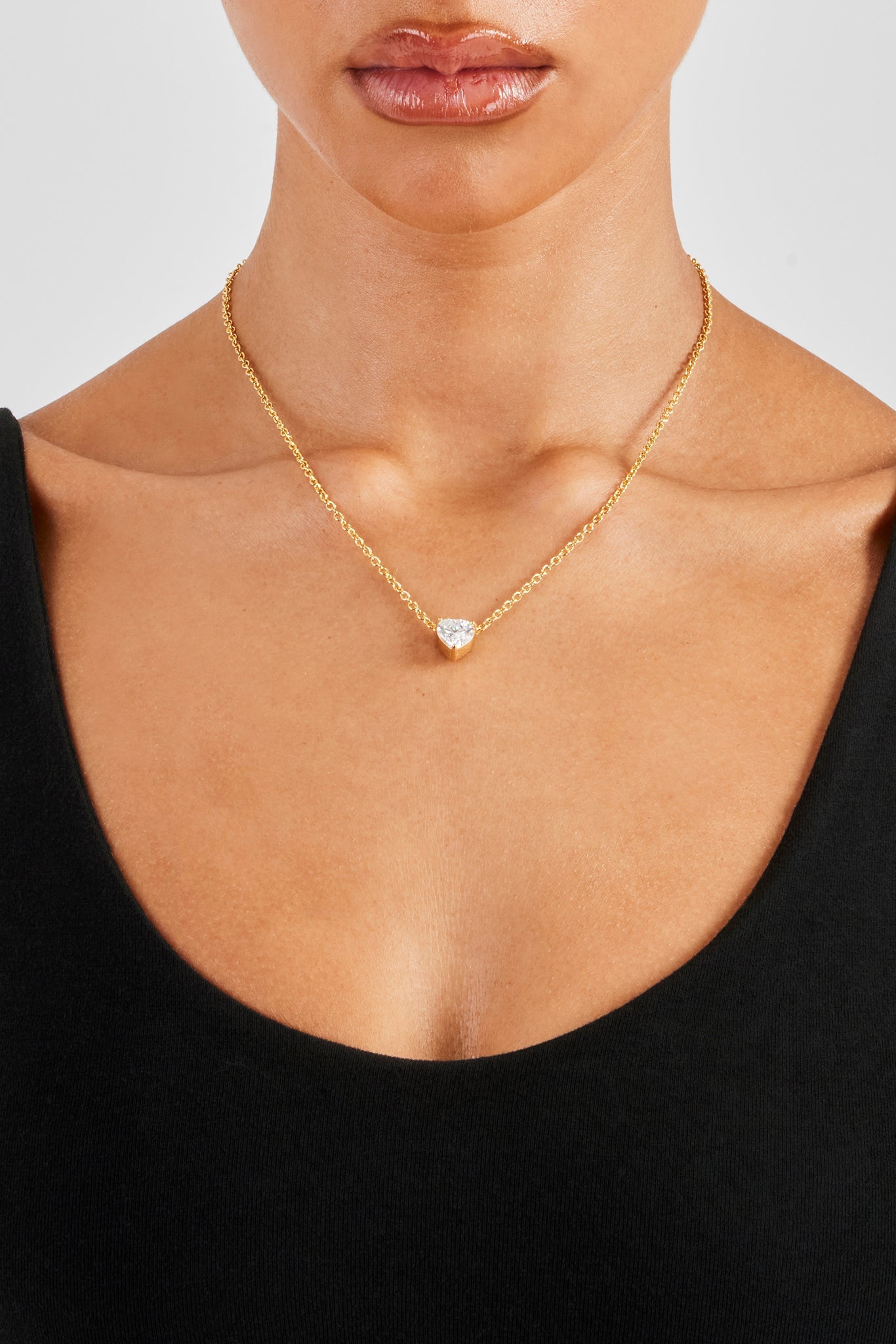 Iced Heart CZ Stone Necklace - 10mm - Gold