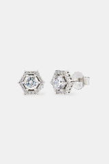 Iced Edge Hexagon Stud Earrings - 8mm