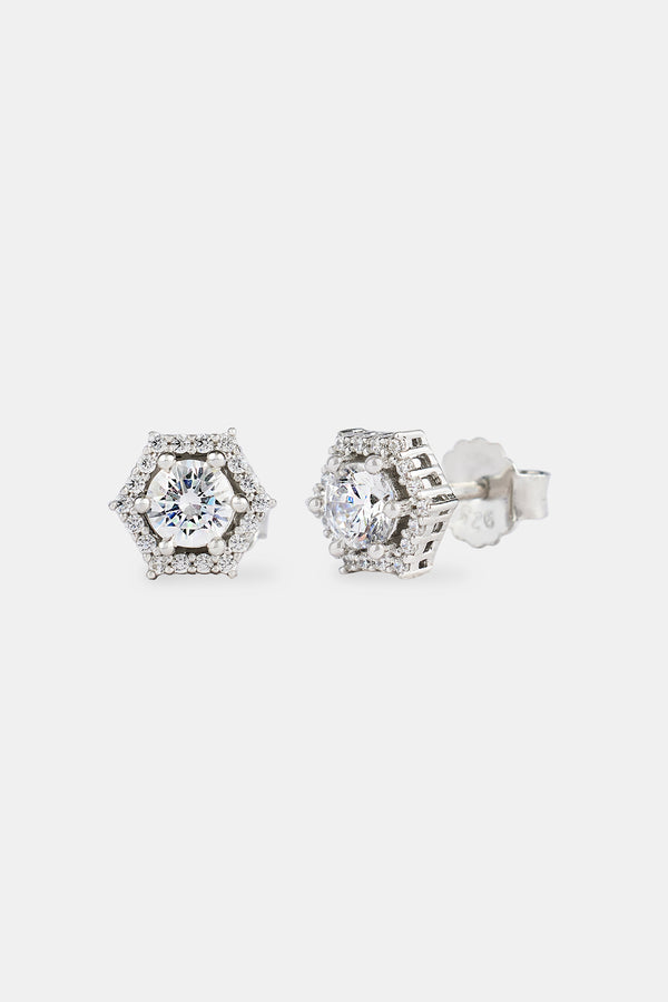 Iced Edge Hexagon Stud Earrings - 8mm