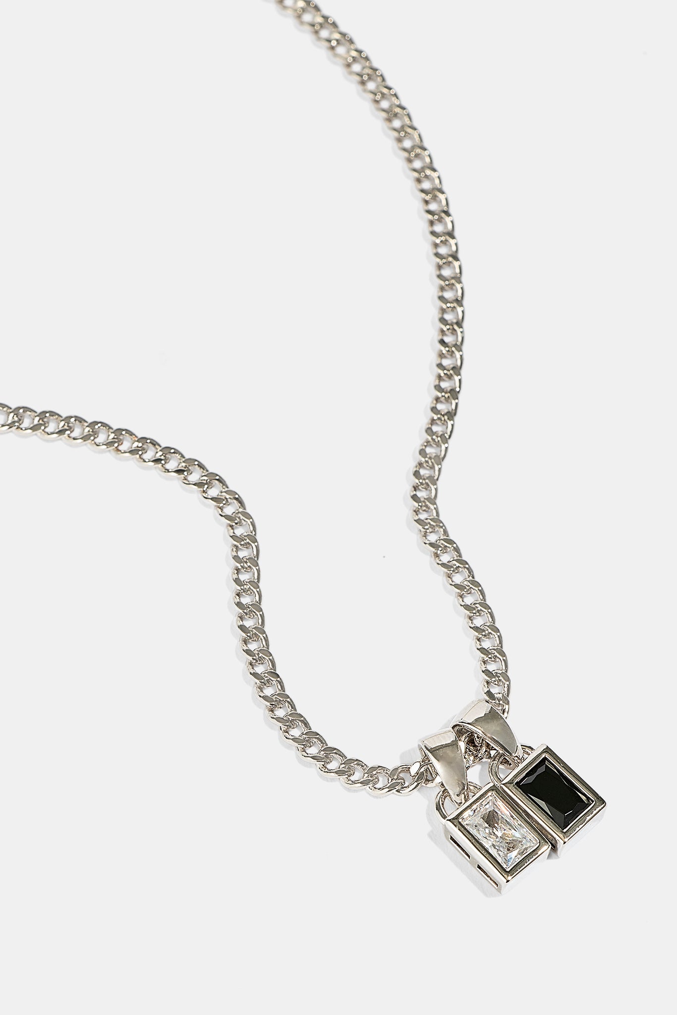 Iced Clear & Black Double Pendant Necklace - 6mm