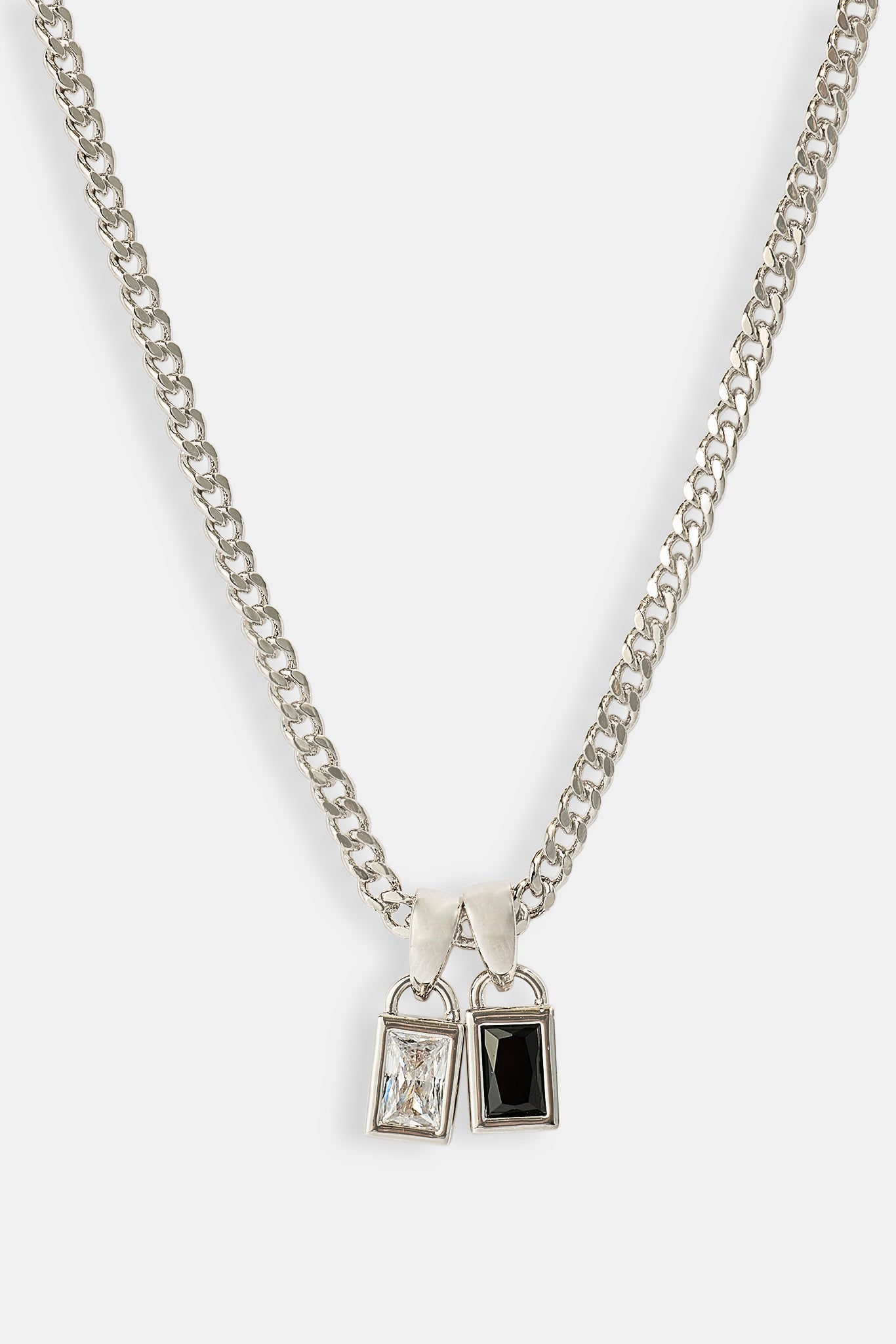 Iced Clear & Black Double Pendant Necklace - 6mm