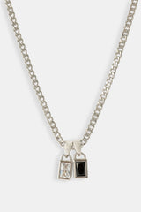 Iced Clear & Black Double Pendant Necklace - 6mm