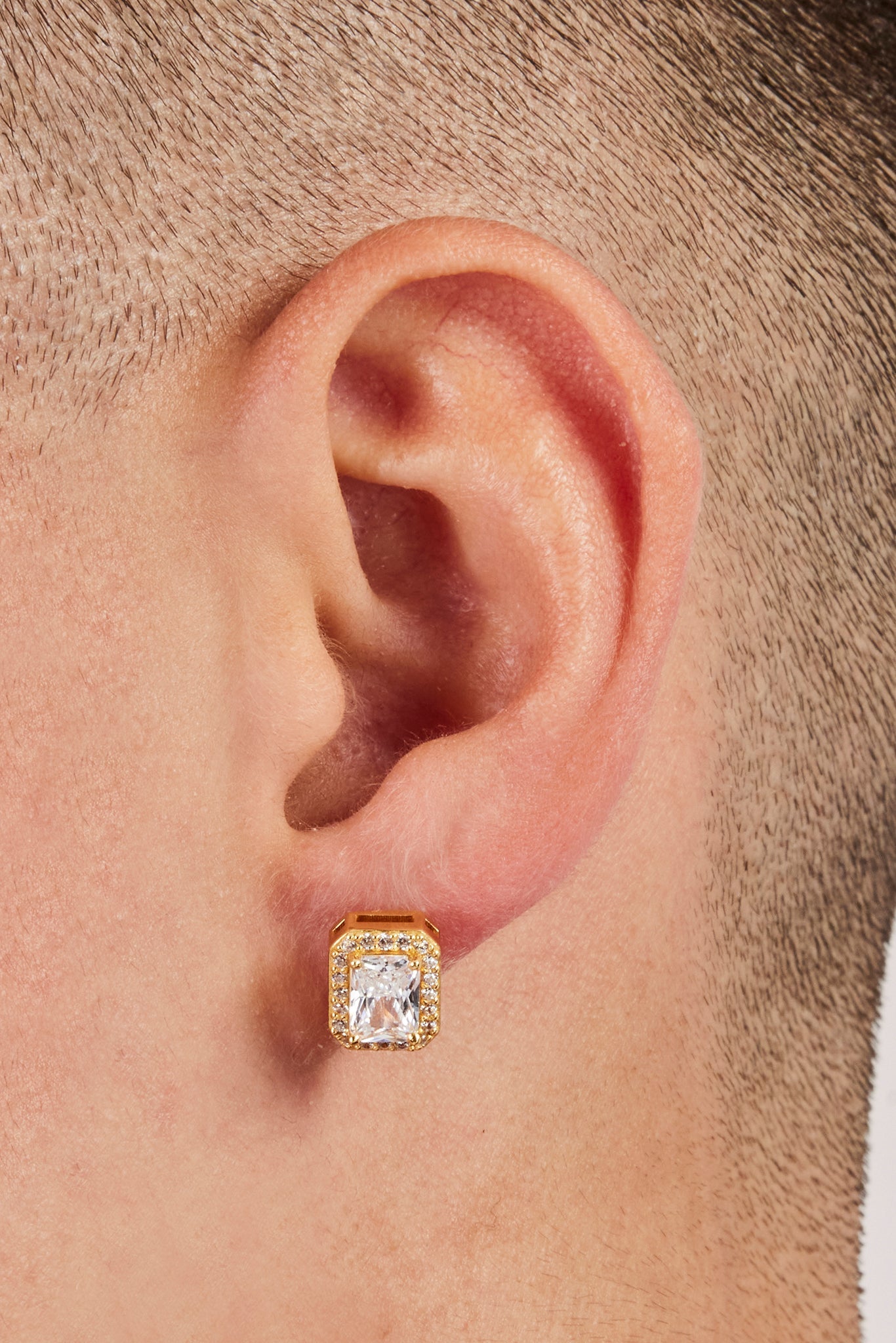 Iced Gemstone Stud Earrings - 10mm - Gold