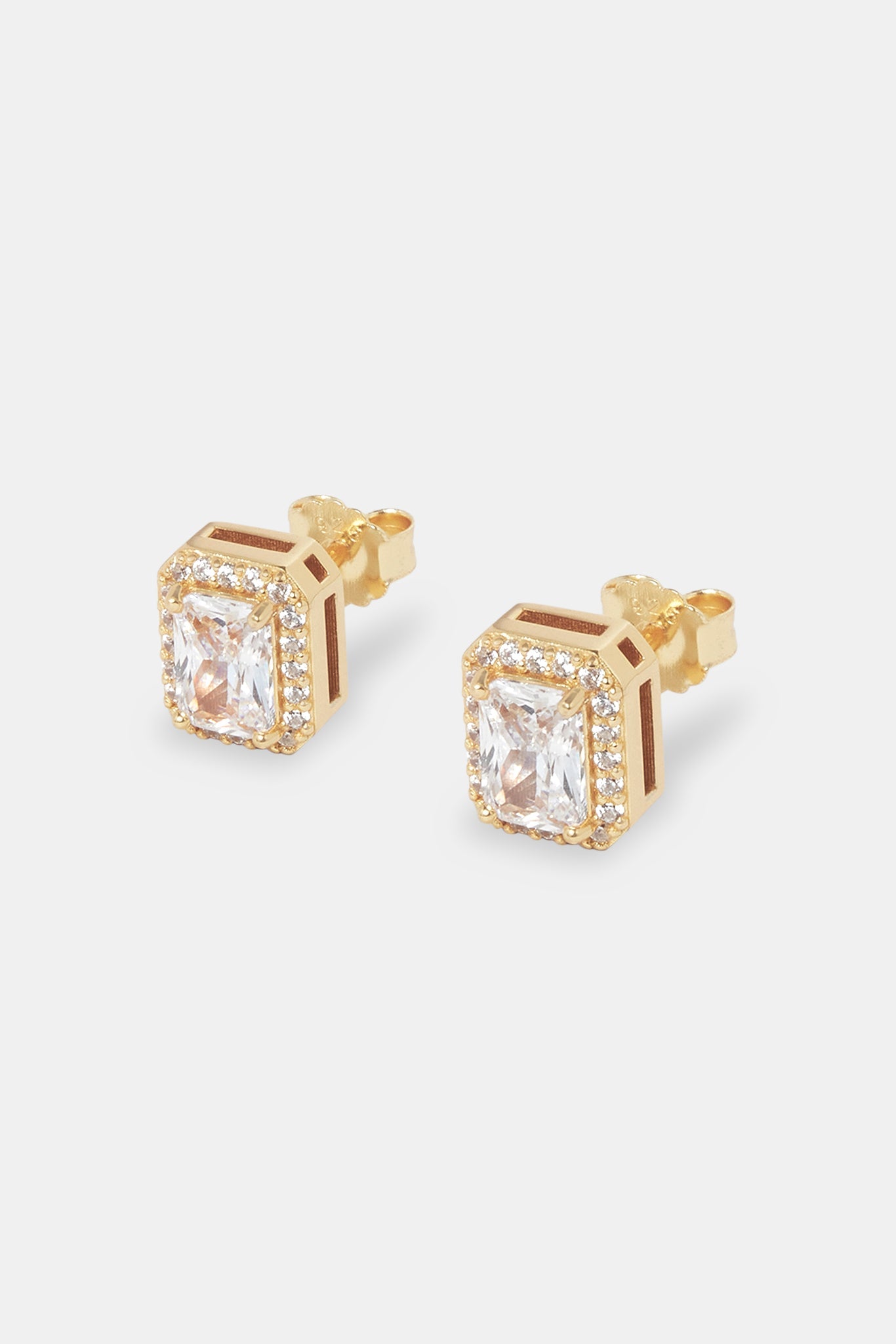 Iced Gemstone Stud Earrings - 10mm - Gold